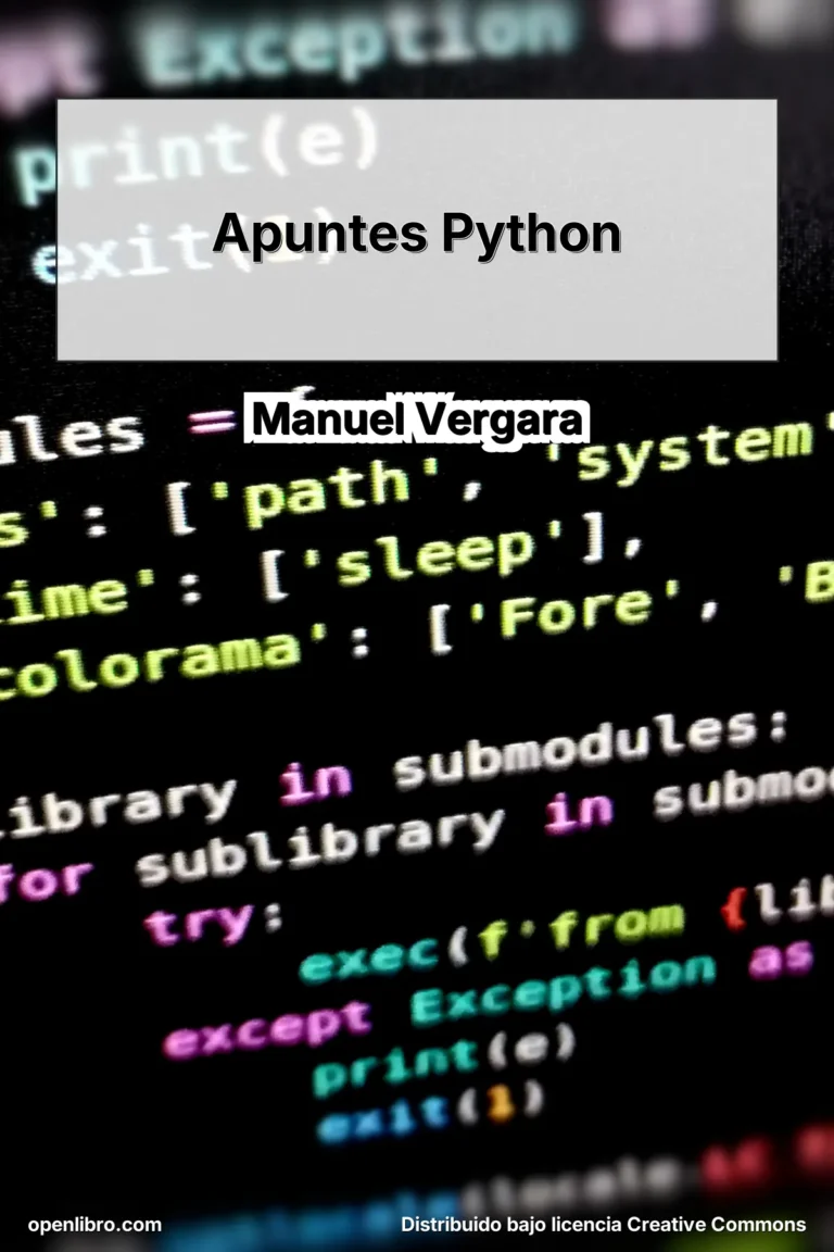 Apuntes Python es un compendio de notas elaboradas por Manuel Vergara a partir del curso “Python total”, impartido por Escuela Directa en 2023.